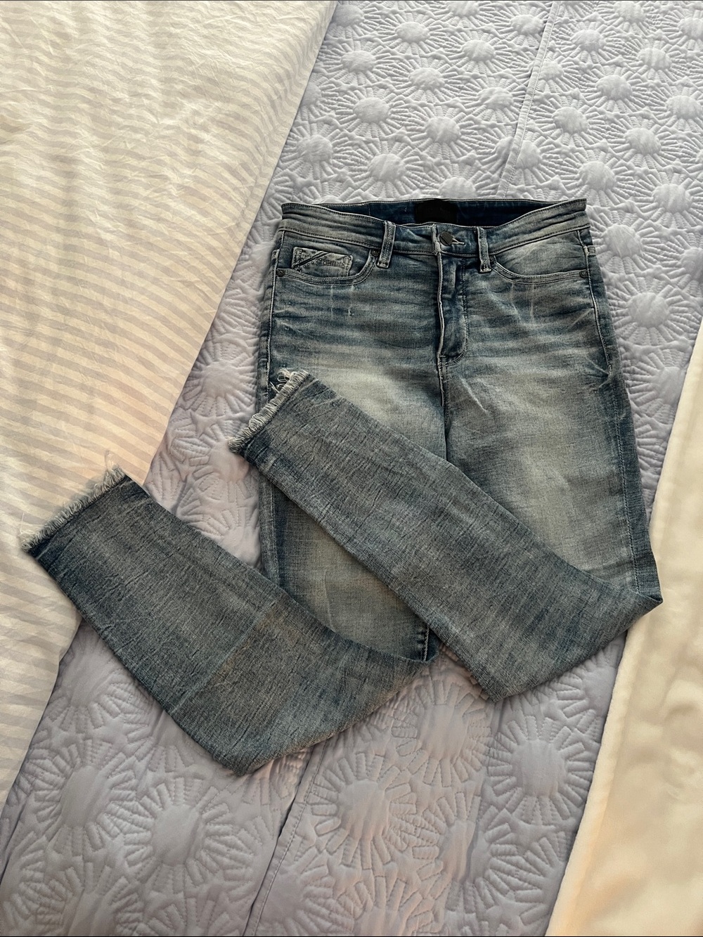 Buckle Black Light Blue Denim Jeans with Branded Button